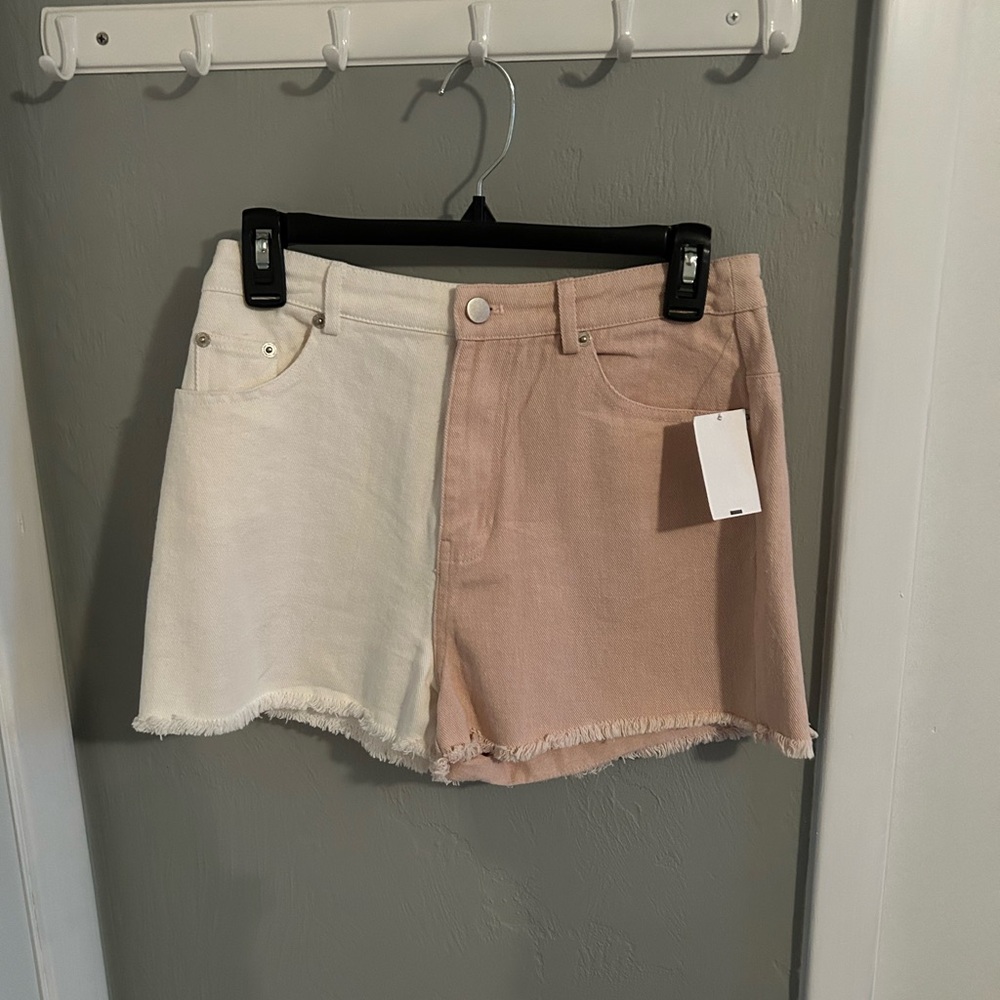 Papermoon Pink and White Split Shorts